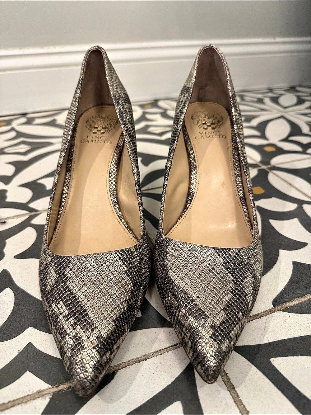 Vince Camuto Snakeskin-Print Pointed-Toe Heels Size 12